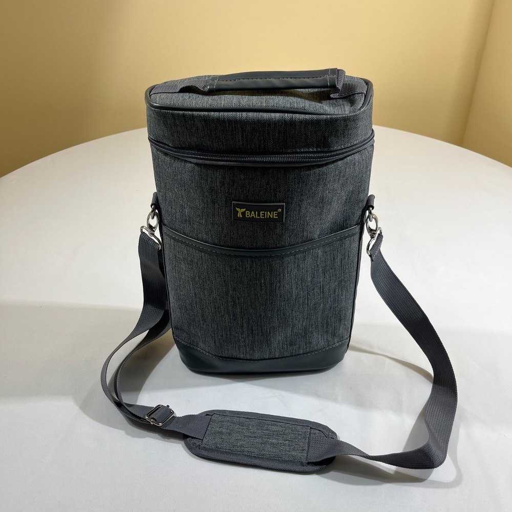 Baleine Insulated Wine Carrier Bag Gray 2 Bottle Padded Travel Cooler Tote